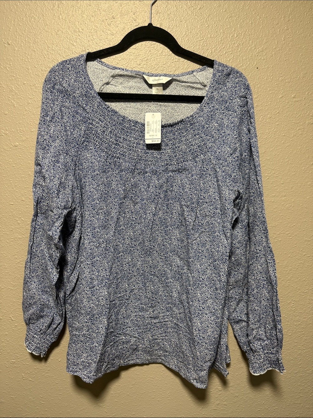 CJ Banks Blue Floral Long-Sleeve Scoop Neck Blouse - Picture 1 of 2